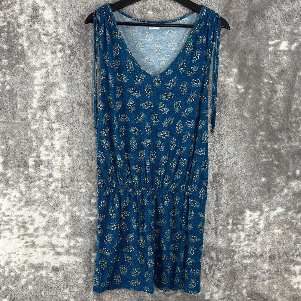 Lascana Size 6 Floral Artsy Tropical V Neck‎ Mini Shirt Dress Blue Sleeveless
